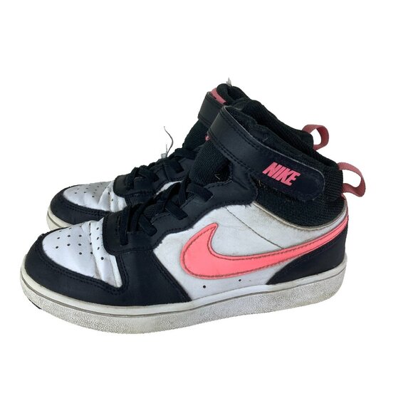 Nike Girls sz 2 Court Borough Mid High Black Pink White Athletic Shoes - Picture 1 of 7